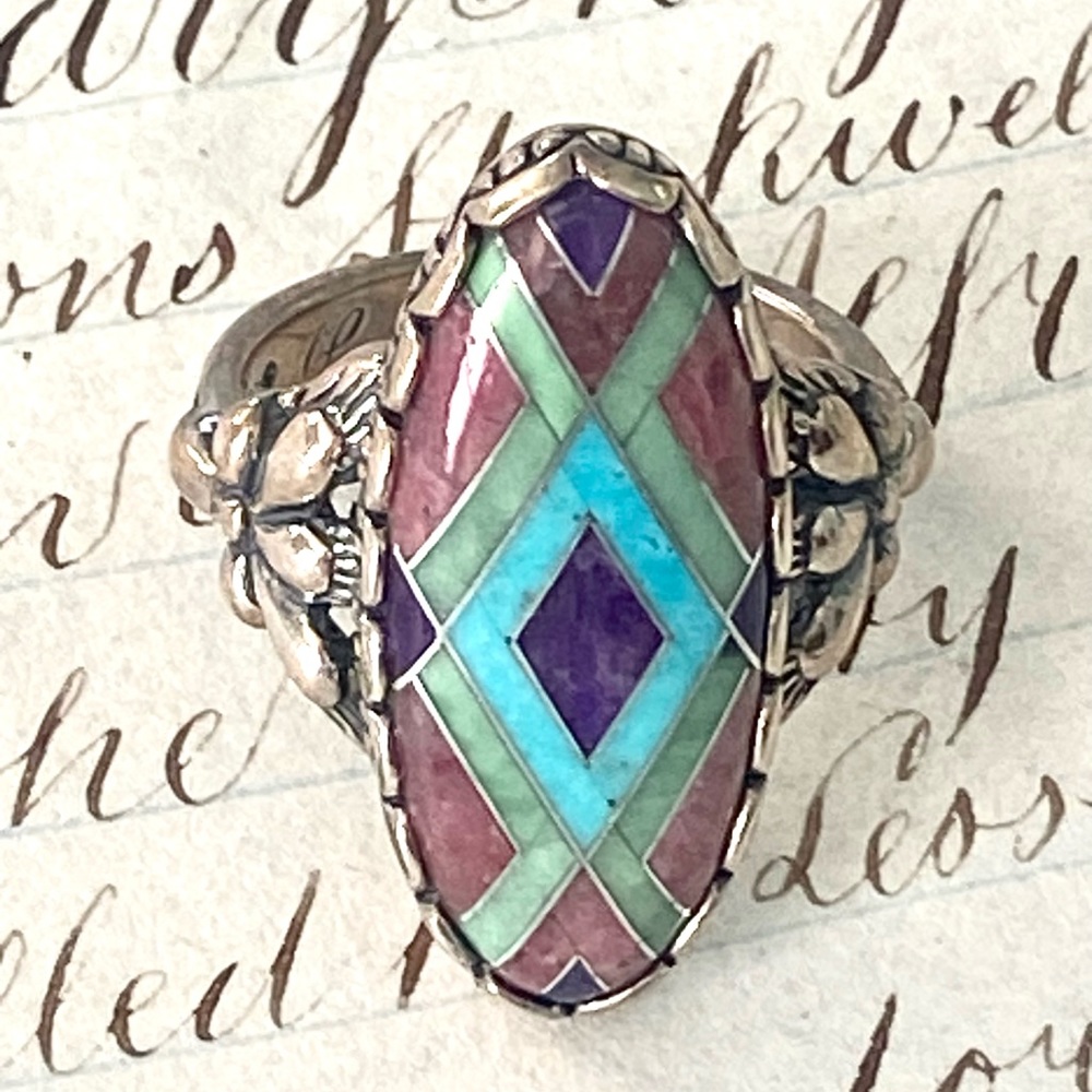 Carolyn Pollack Relios Southwestern Sterling Silver and Mixed Stone Ring size 6